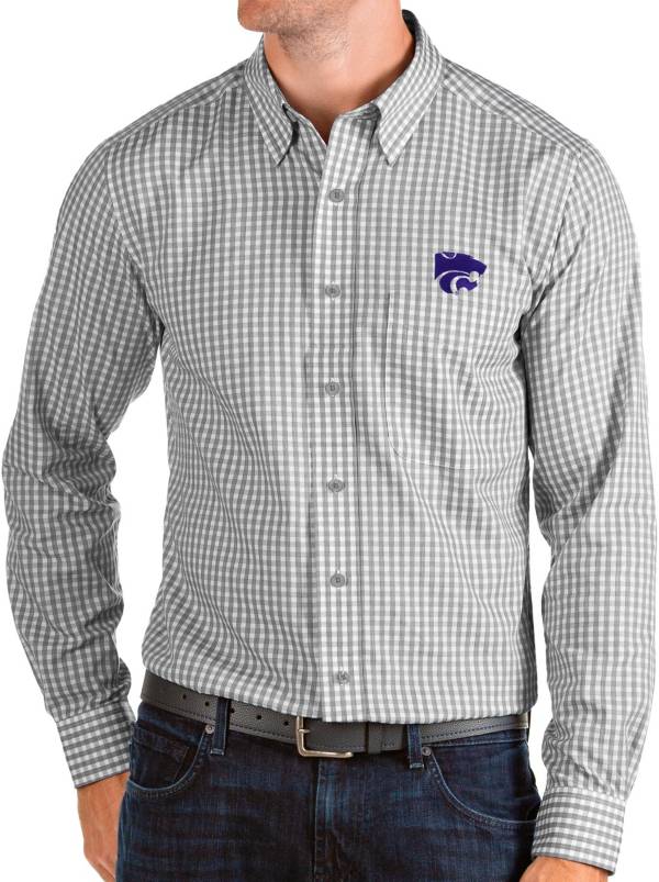 Antigua Men's Kansas State Wildcats Grey Structure Button Down Long Sleeve Shirt