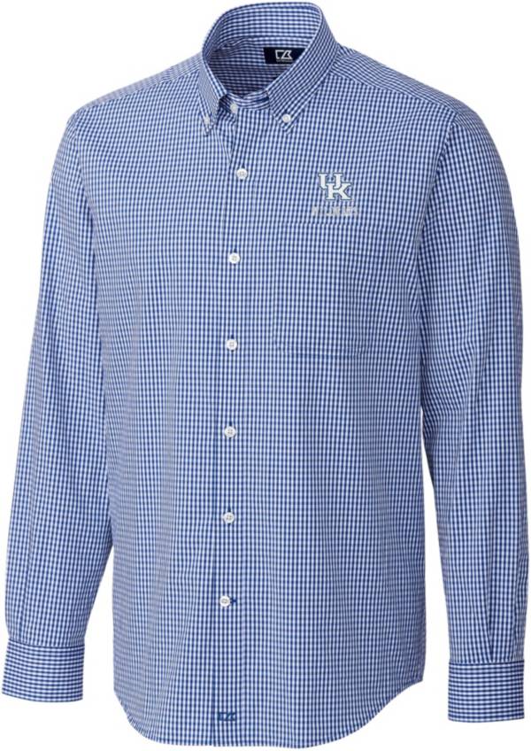 Cutter & Buck Men's Kentucky Wildcats Blue Anchor Gingham Long Sleeve Button Down Shirt
