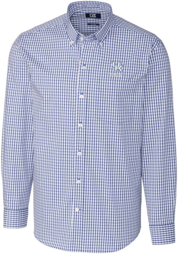 Cutter & Buck Men's Kentucky Wildcats Blue Stretch Gingham Long Sleeve Button Down Shirt