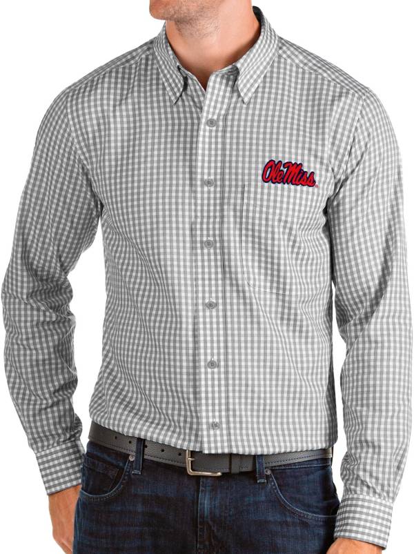 Antigua Men's Ole Miss Rebels Grey Structure Button Down Long Sleeve Shirt