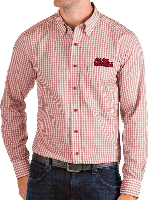 Antigua Men's Ole Miss Rebels Red Structure Button Down Long Sleeve Shirt