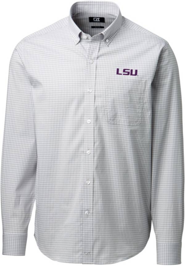 Cutter & Buck Men's LSU Tigers Grey Anchor Gingham Long Sleeve Button Down Shirt