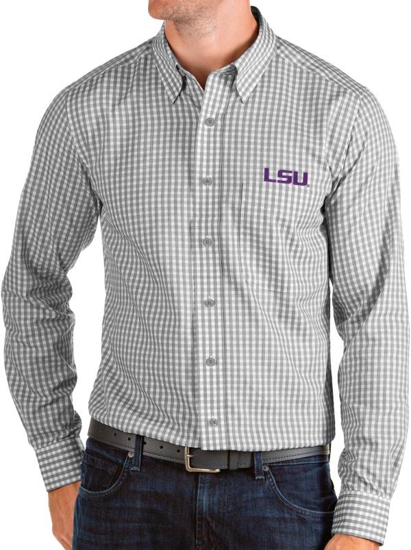 Antigua Men's LSU Tigers Grey Structure Button Down Long Sleeve Shirt