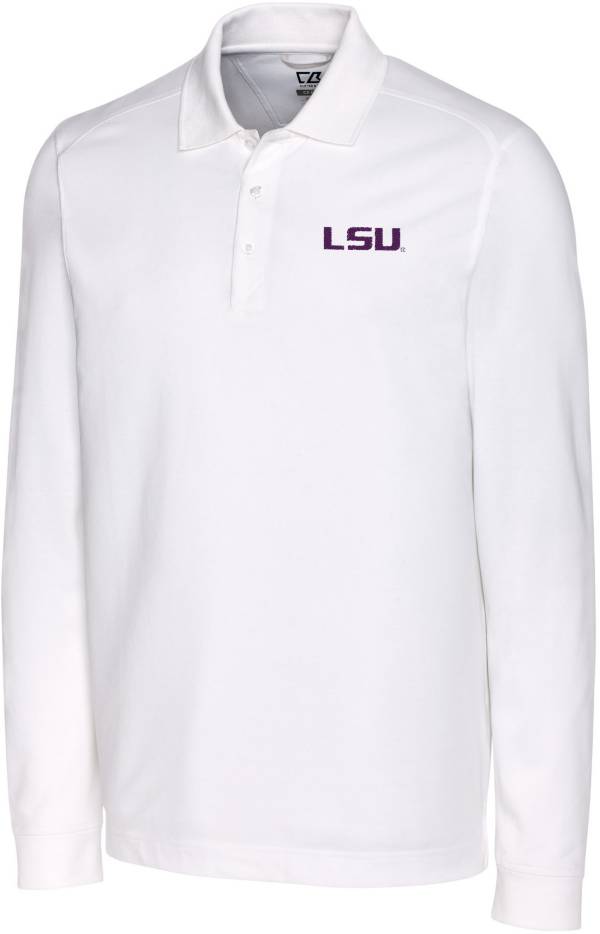 Cutter & Buck Men's LSU Tigers Advantage Long Sleeve White Polo