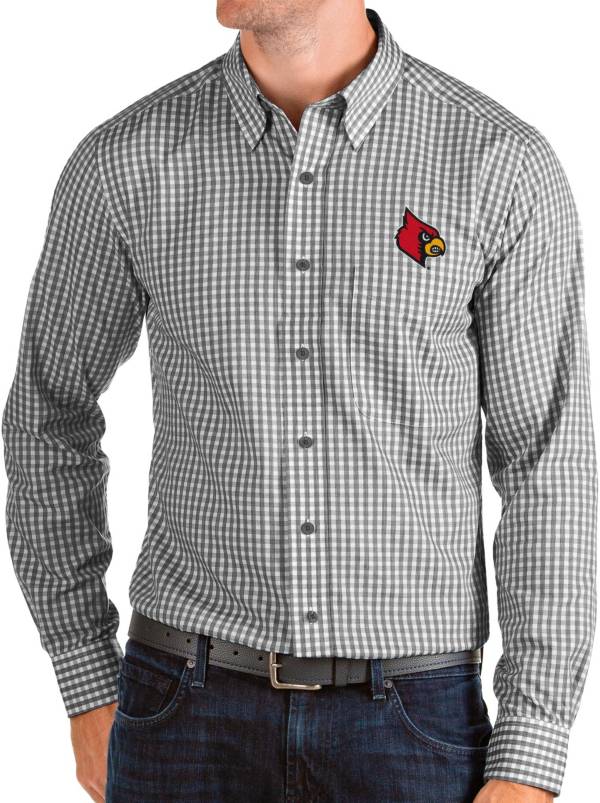 Antigua Men's Louisville Cardinals Structure Button Down Long Sleeve Black Shirt