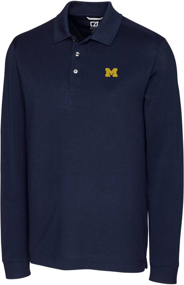 Cutter & Buck Men's Michigan Wolverines Blue Advantage Long Sleeve Polo