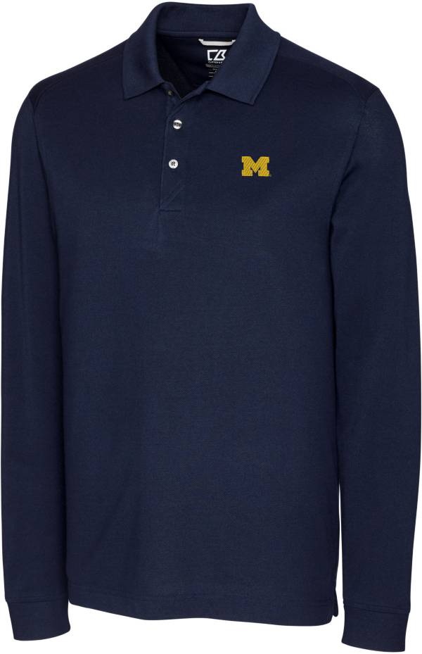 Cutter & Buck Men's Michigan Wolverines Blue Advantage Long Sleeve Polo product image