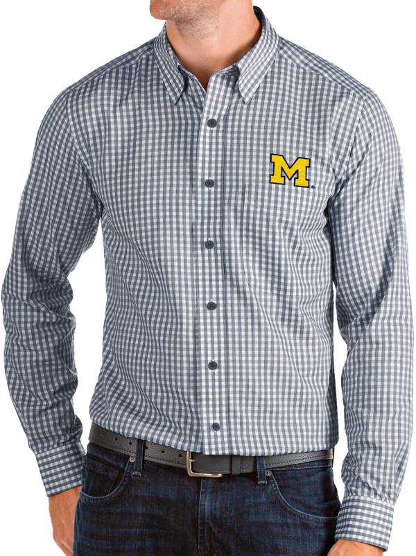 Antigua Men's Michigan Wolverines Blue Structure Button Down Long Sleeve Shirt