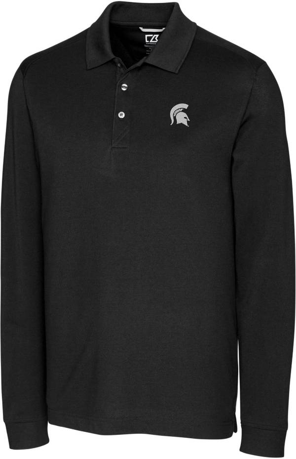 Cutter & Buck Men's Michigan State Spartans Advantage Long Sleeve Black Polo