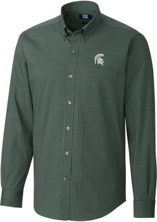 Cutter & Buck Men's Michigan State Spartans Green Anchor Gingham Long Sleeve Button Down Shirt product image
