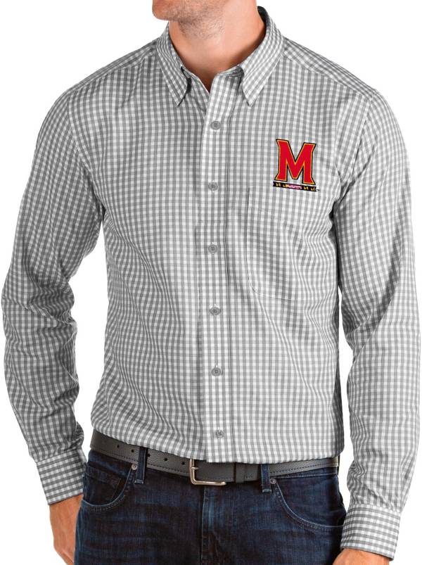 Antigua Men's Maryland Terrapins Grey Structure Button Down Long Sleeve Shirt