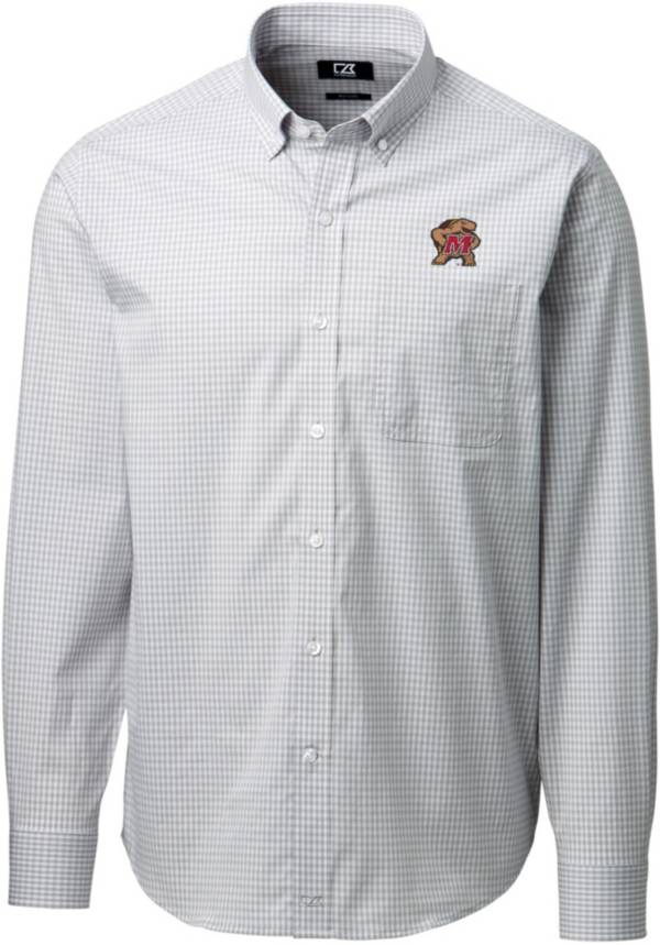 Cutter & Buck Men's Maryland Terrapins Grey Anchor Gingham Long Sleeve Button Down Shirt