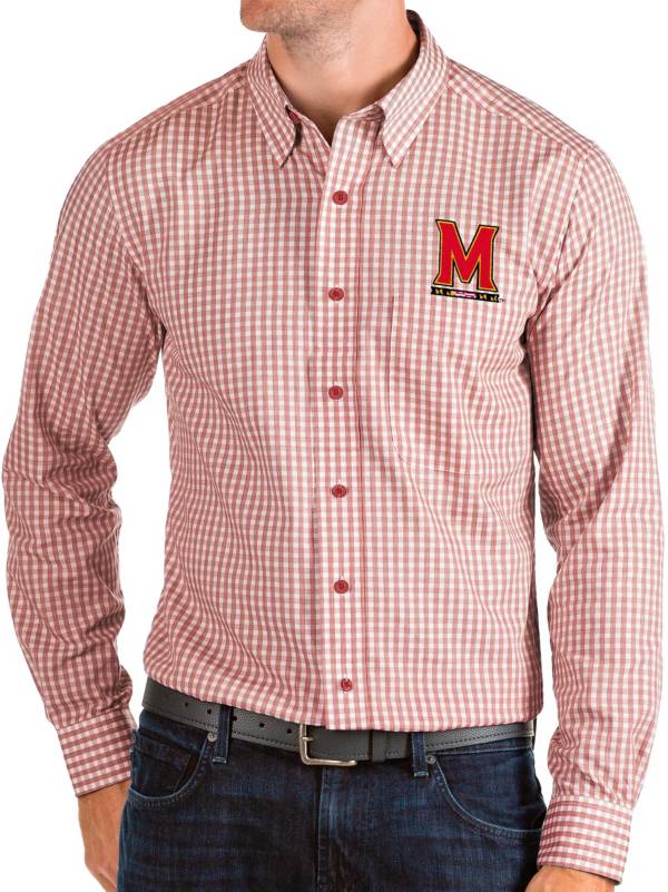 Antigua Men's Maryland Terrapins Red Structure Button Down Long Sleeve Shirt