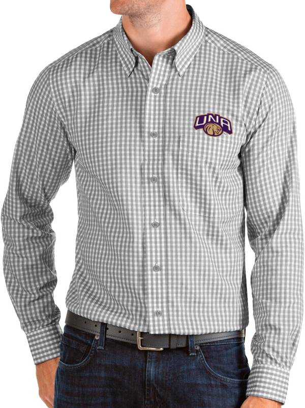 Antigua Men's North Alabama Lions Grey Structure Button Down Long Sleeve Shirt