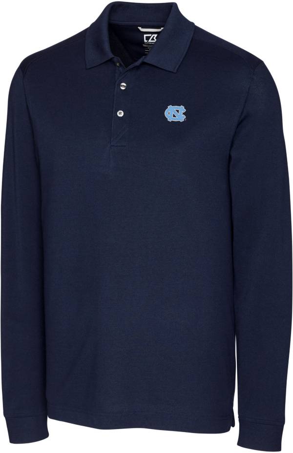 Cutter & Buck Men's North Carolina Tar Heels Navy Advantage Long Sleeve Polo