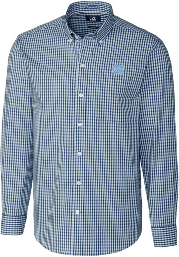 Cutter & Buck Men's North Carolina Tar Heels Blue Stretch Gingham Long Sleeve Button Down Shirt product image