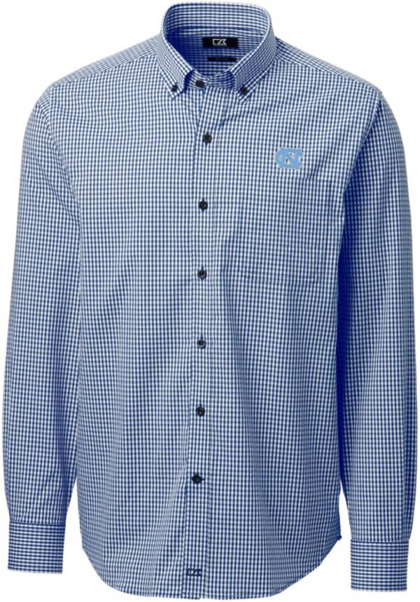 Cutter & Buck Men's North Carolina Tar Heels Navy Anchor Gingham Long Sleeve Button Down Shirt