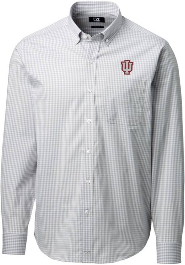 Cutter & Buck Men's Indiana Hoosiers Grey Anchor Gingham Long Sleeve Button Down Shirt