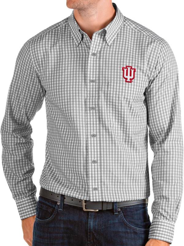 Antigua Men's Indiana Hoosiers Grey Structure Button Down Long Sleeve Shirt