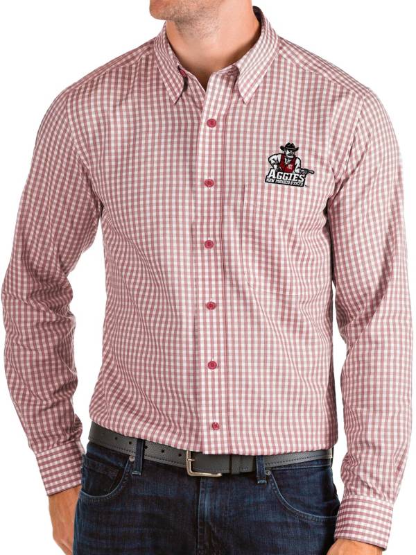 Antigua Men's New Mexico State Aggies Crimson Structure Button Down Long Sleeve Shirt product image