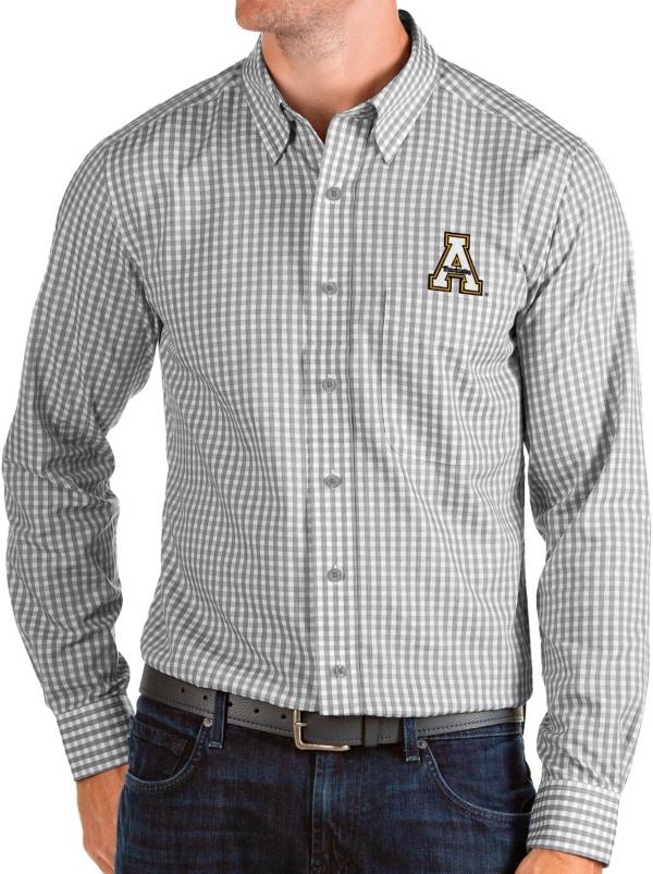 Antigua Men's Appalachian State Mountaineers Grey Structure Button Down Long Sleeve Shirt