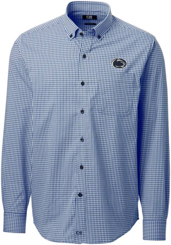 Cutter & Buck Men's Penn State Nittany Lions Blue Anchor Gingham Long Sleeve Button Down Shirt