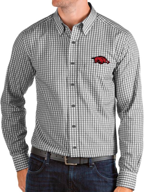 Antigua Men's Arkansas Razorbacks Structure Button Down Long Sleeve Black Shirt