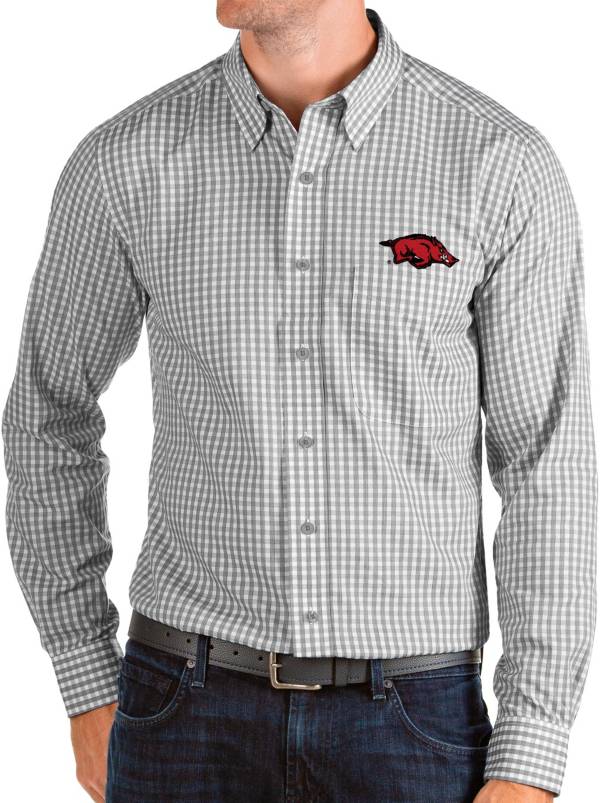 Antigua Men's Arkansas Razorbacks Grey Structure Button Down Long Sleeve Shirt