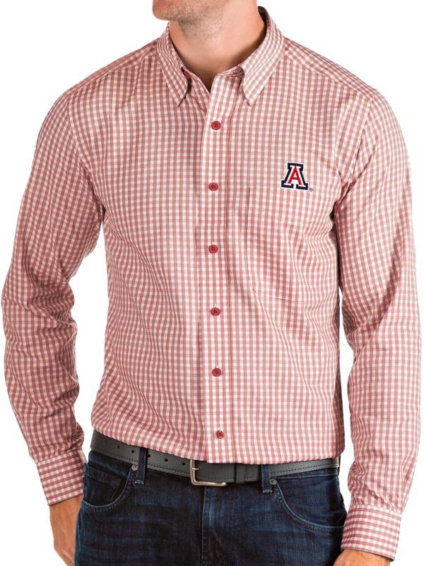 Antigua Men's Arizona Wildcats Cardinal Structure Button Down Long Sleeve Shirt