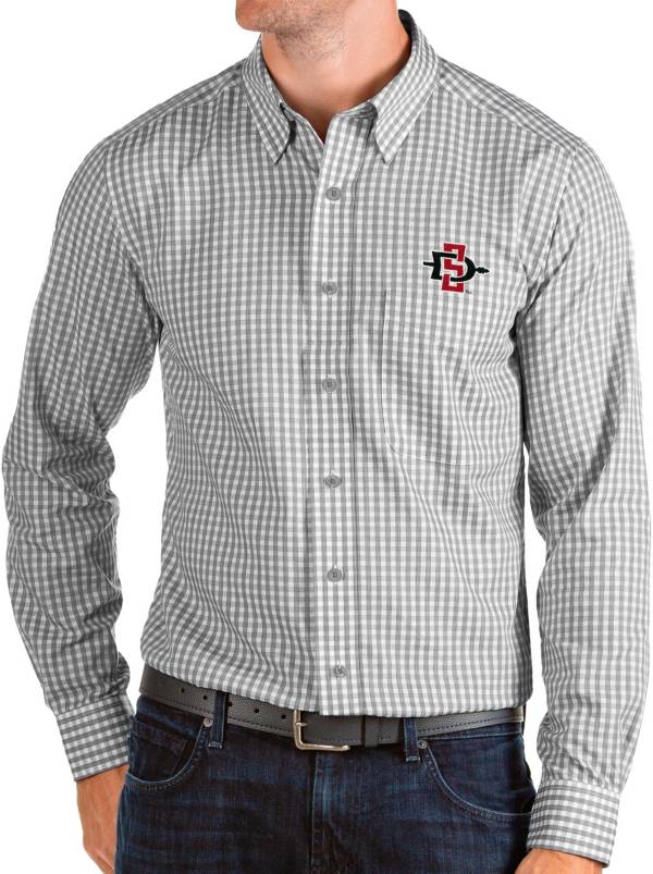 Antigua Men's San Diego State Aztecs Grey Structure Button Down Long Sleeve Shirt