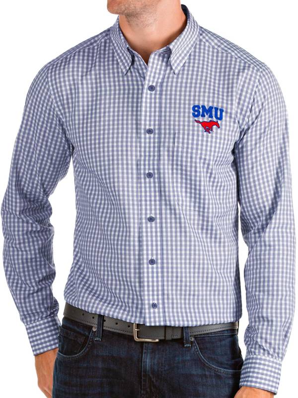 Antigua Men's Southern Methodist Mustangs Blue Structure Button Down Long Sleeve Shirt product image