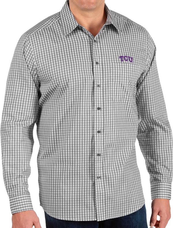 Antigua Men's TCU Horned Frogs Structure Button Down Long Sleeve Black Shirt