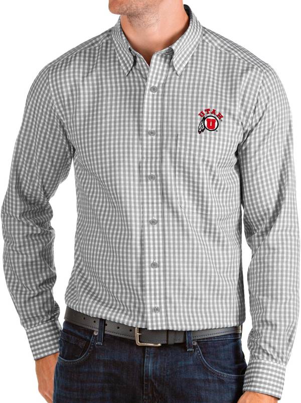 Antigua Men's Utah Utes Grey Structure Button Down Long Sleeve Shirt