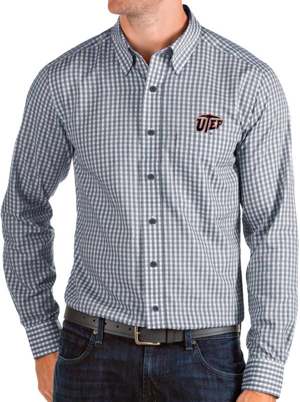 Antigua Men's UTEP Miners Navy Structure Button Down Long Sleeve Shirt