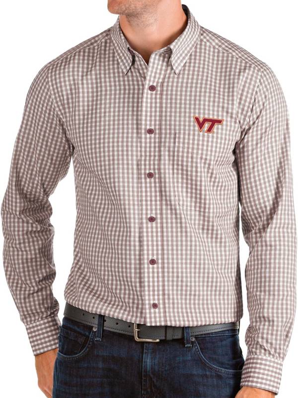 Antigua Men's Virginia Tech Hokies Maroon Structure Button Down Long Sleeve Shirt