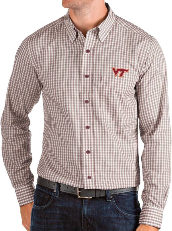 Antigua Men's Virginia Tech Hokies Maroon Structure Button Down Long Sleeve Shirt product image