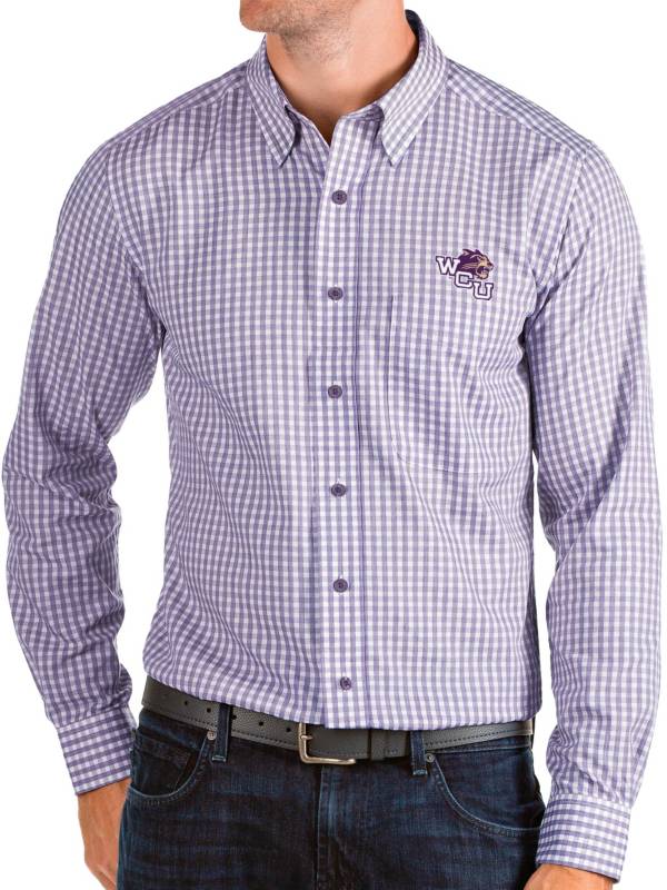 Antigua Men's Western Carolina Catamounts Purple Structure Button Down Long Sleeve Shirt