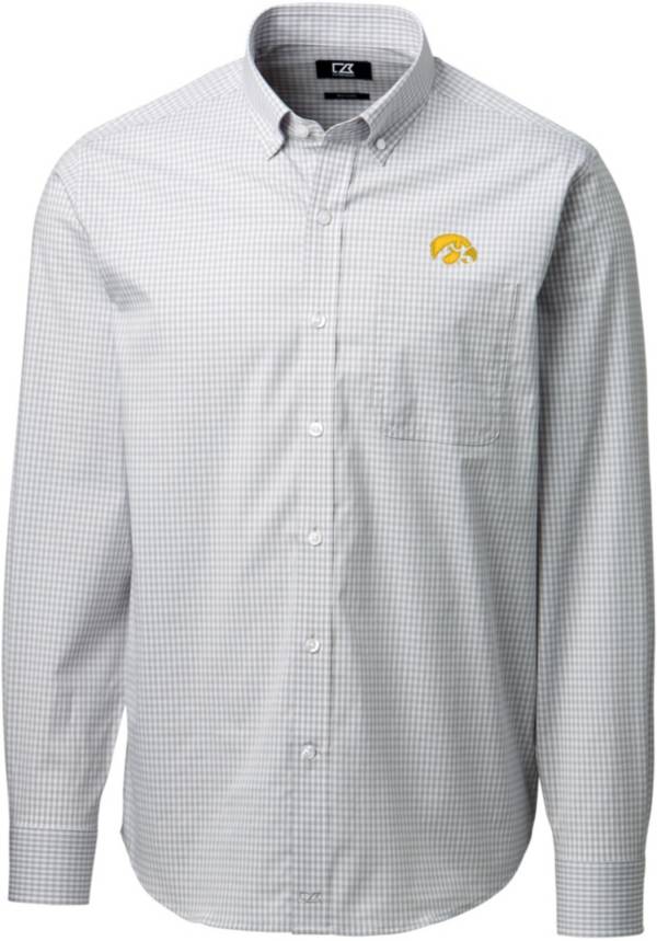 Cutter & Buck Men's Iowa Hawkeyes Grey Anchor Gingham Long Sleeve Button Down Shirt