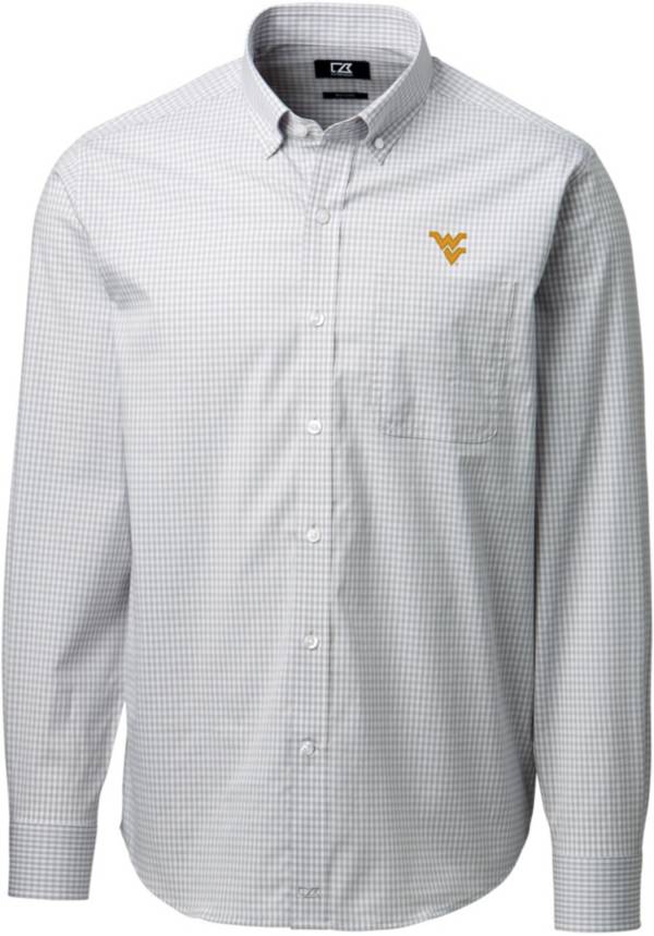 Cutter & Buck Men's West Virginia Mountaineers Grey Anchor Gingham Long Sleeve Button Down Shirt