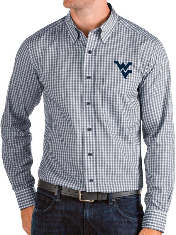 Antigua Men's West Virginia Mountaineers Blue Structure Button Down Long Sleeve Shirt