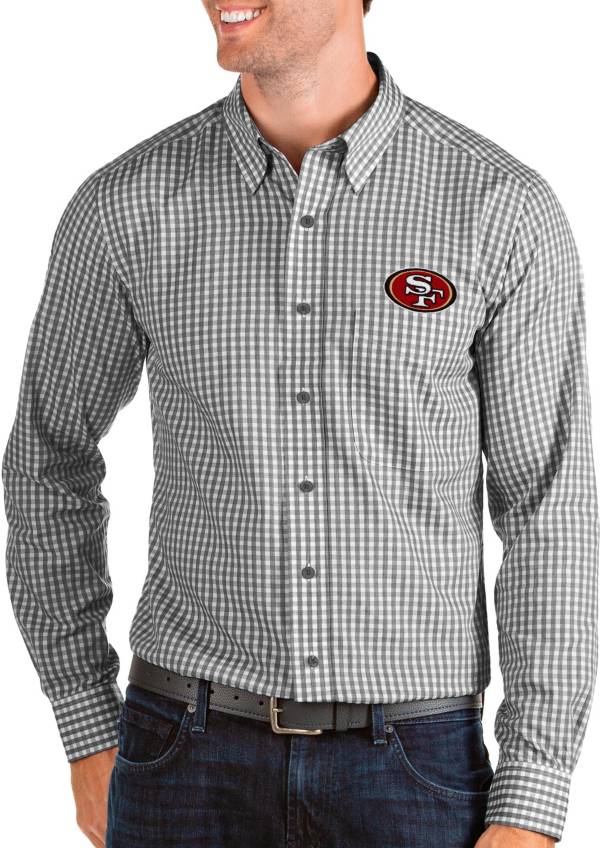 Antigua Men's San Francisco 49ers Structure Button Down Black Dress Shirt