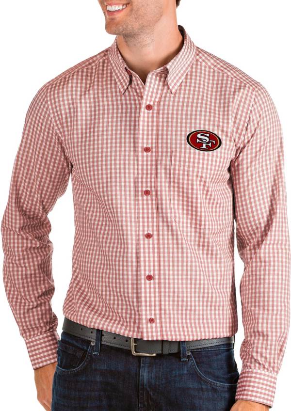 Antigua Men's San Francisco 49ers Structure Button Down Red Dress Shirt