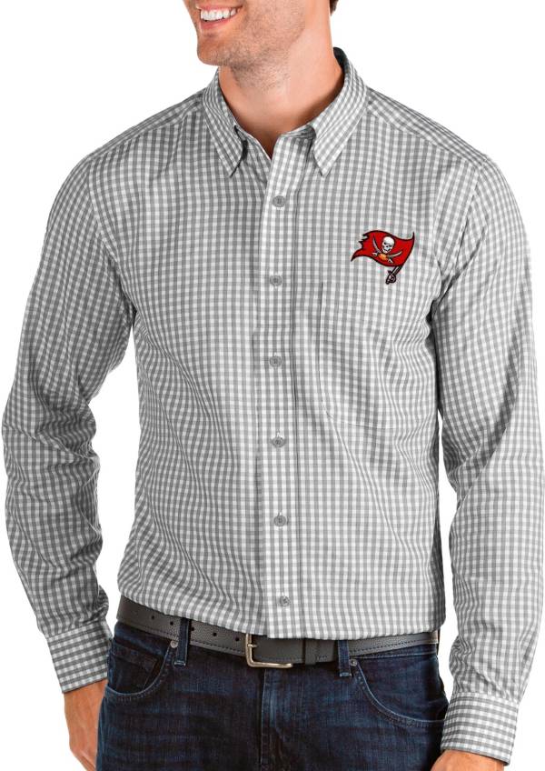 Antigua Men's Tampa Bay Buccaneers Structure Button Down Grey Dress Shirt