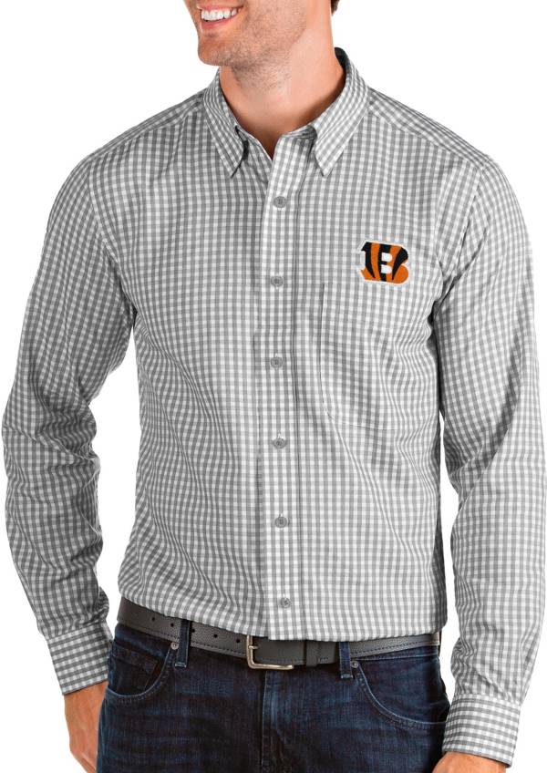 Antigua Men's Cincinnati Bengals Structure Button Down Grey Dress Shirt