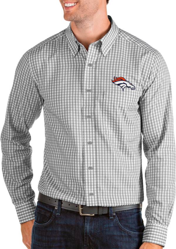 Antigua Men's Denver Broncos Structure Button Down Grey Dress Shirt