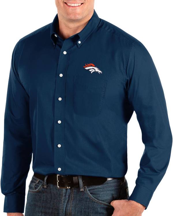 Antigua Men's Denver Broncos Dynasty Button Down Navy Dress Shirt