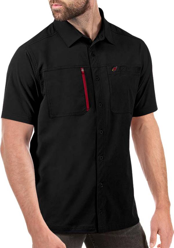 Antigua Men's Arizona Cardinals Kickoff Woven Black Collared T-Shirt