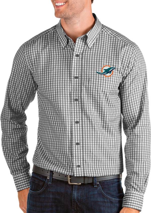 Antigua Men's Miami Dolphins Structure Button Down Black Dress Shirt