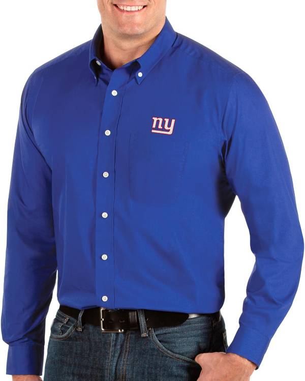 Antigua Men's New York Giants Dynasty Button Down Royal Dress Shirt