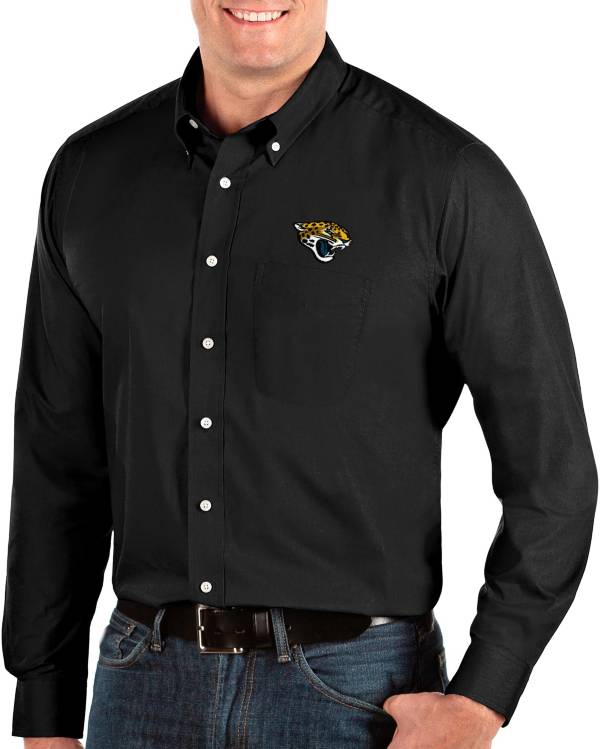 Antigua Men's Jacksonville Jaguars Dynasty Button Down Black Dress Shirt